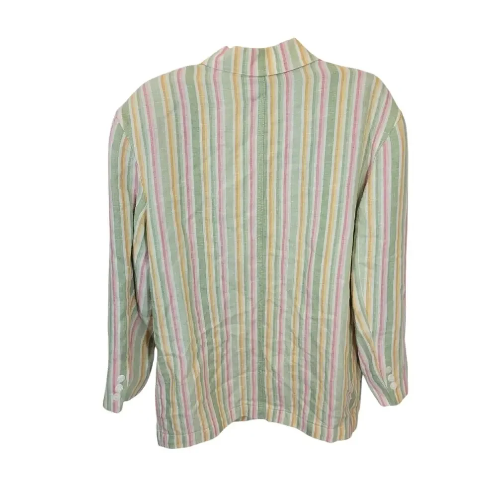 Liz Sport Multicolor Striped‎ Linen Blend Long Sleeve Blazer Women's Size 6